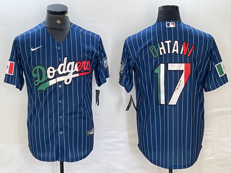 Men Los Angeles Dodgers #17 Ohtani Blue Stripe Nike Game MLB Jersey style 25